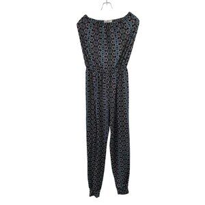 Say What? Womens Strapless Jumpsuit Jogger Leg Black/Multi Print Size Medium